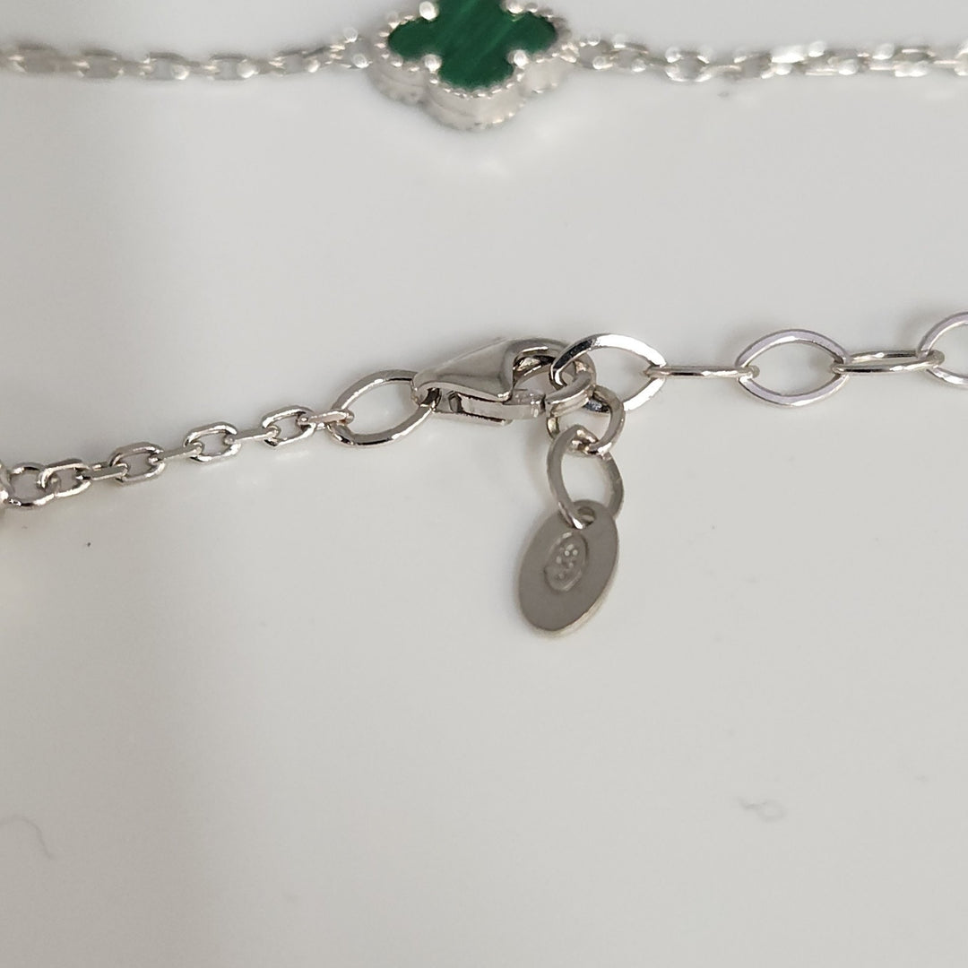 Elegant 925 Silver Malachite Clover Necklace 18.5"