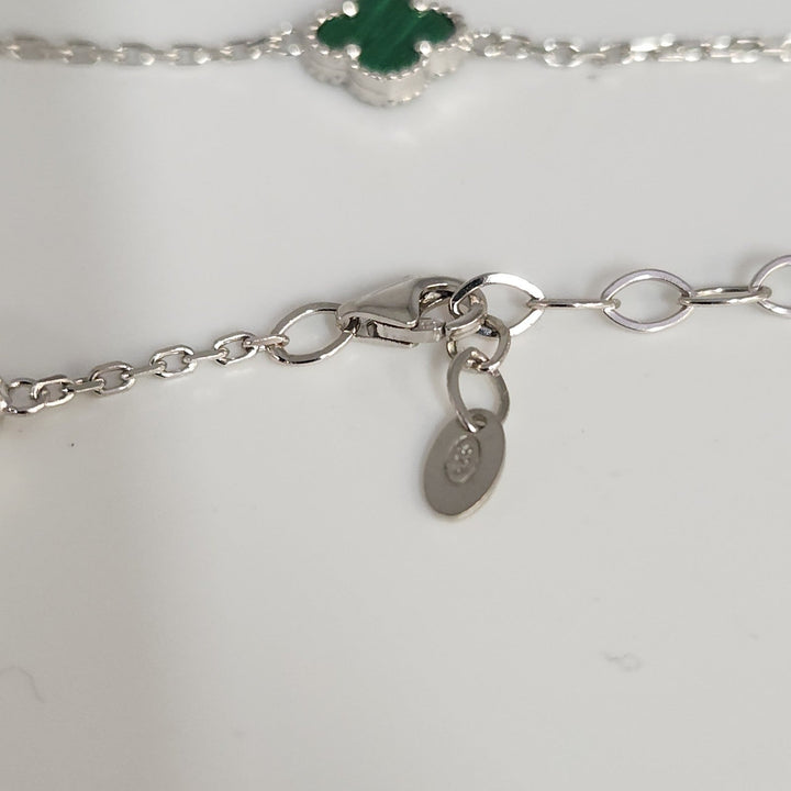 Elegant 925 Silver Malachite Clover Necklace 18.5"