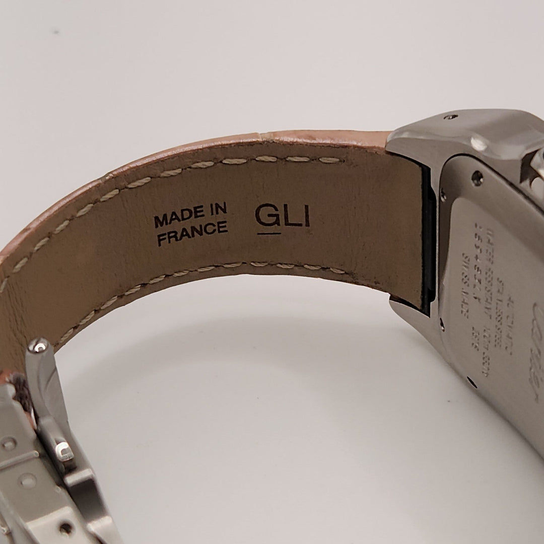 Cartier 36mm Square Pink Leather Band Automatic Stainless Steel Santos 100 W20106X8/ 2878
