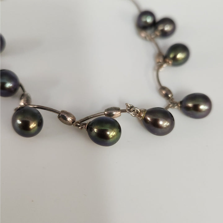 925 Sterling Silver Dyed Freshwater Pearl Drop Necklace 18"
