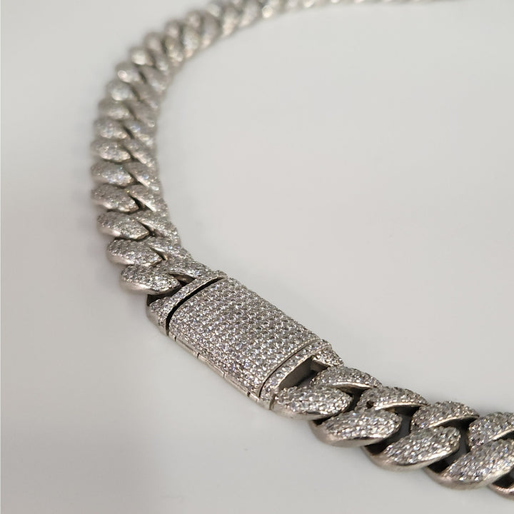 22" 925 Sterling Silver Iced Cuban Link Chain Jesus Head & Double Cross Pendants