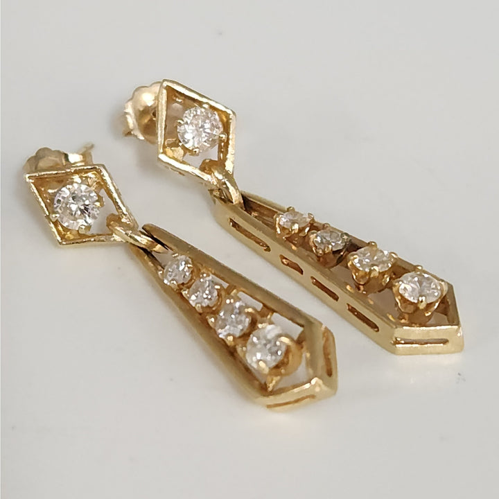 Vintage Handmade 13K Yellow Gold Diamond Drop Earrings 1.4 CTW , 5.3 g