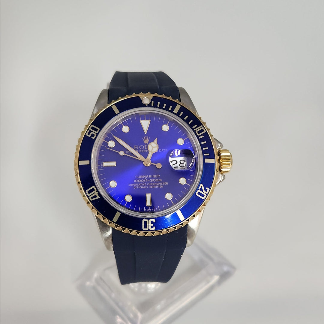 Rolex Submariner 16803 Two Tone 18k Gold Blue Dial Automatic Men's Watch