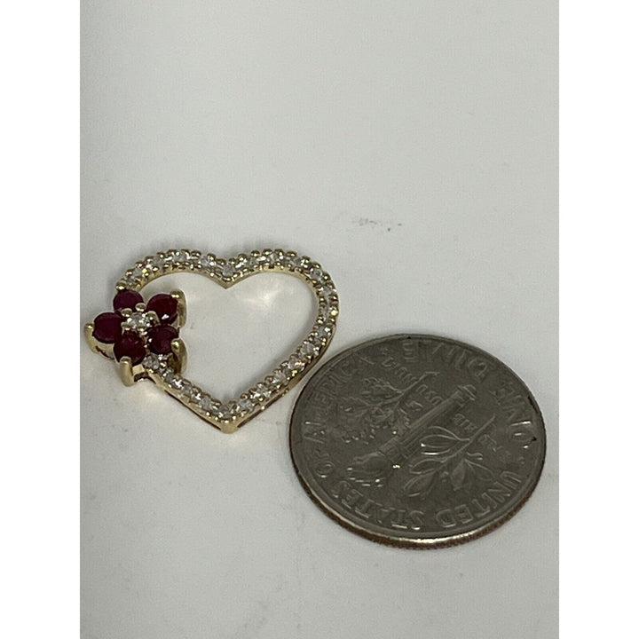 Gorgeous 10k Yellow Gold Ruby And Diamond Pendant