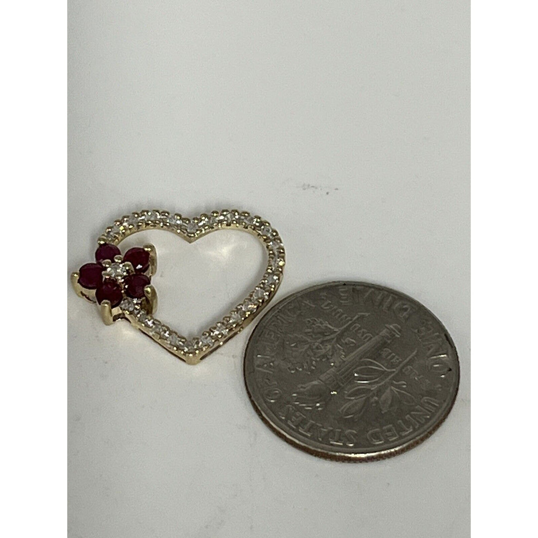 Gorgeous 10k Yellow Gold Ruby And Diamond Pendant