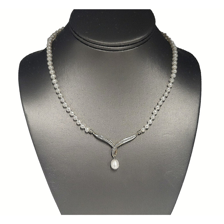 10k Yellow Gold Diamond With Pearls Necklace 18in