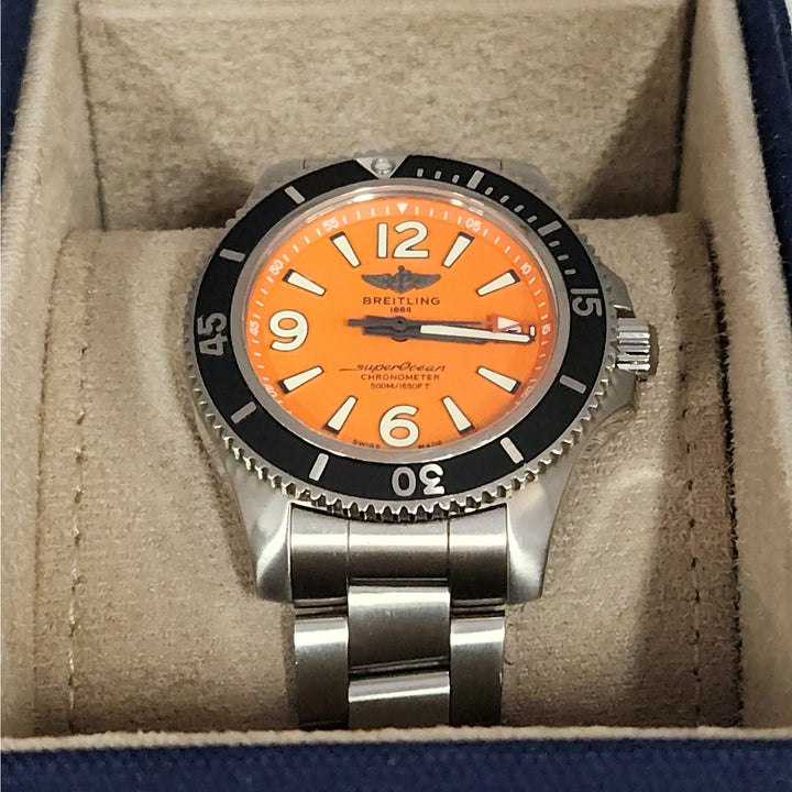 Breitling Superocean Orange Dial Stainless Steel Diver Automatic Chronometer