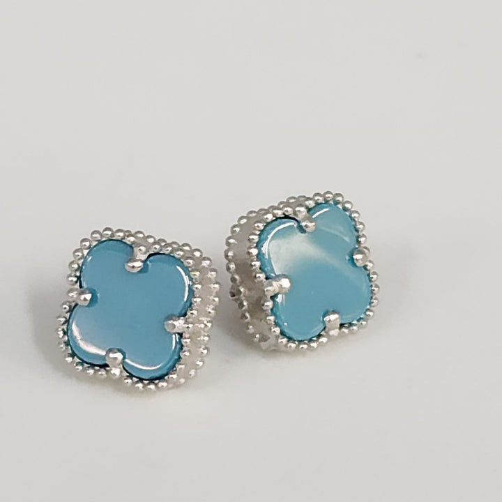 Chic Silver Turquoise Clover Motifs Stud Earrings