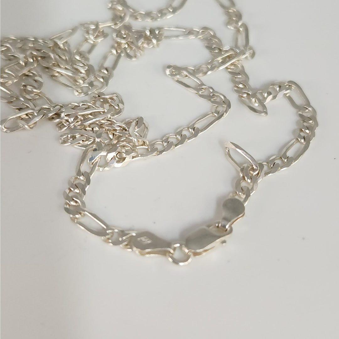 Set of 925 Sterling Silver Figaro's Necklace 24" & bracelet 7.5"