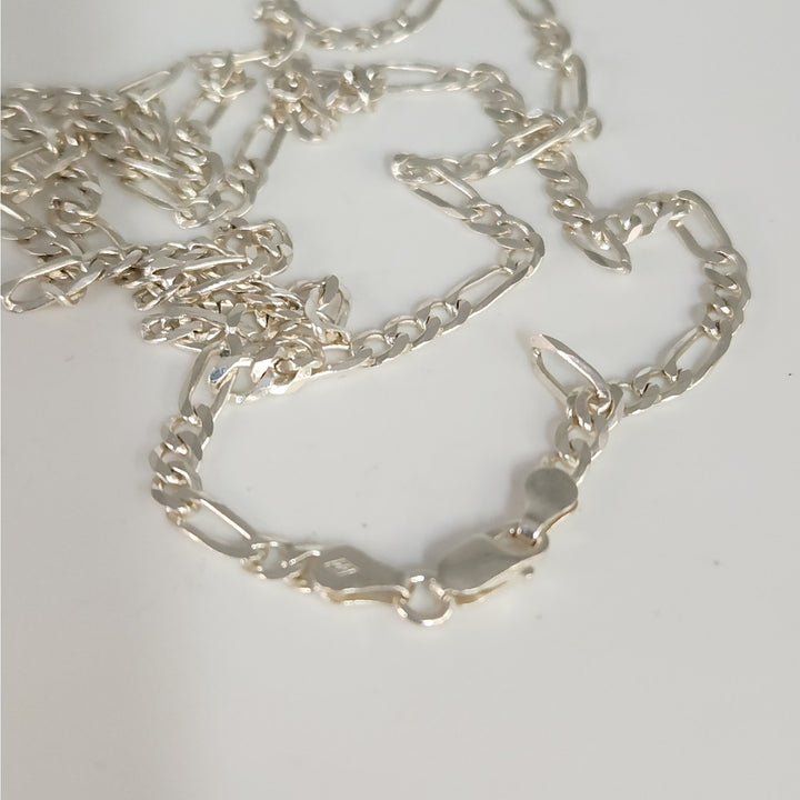 Set of 925 Sterling Silver Figaro's Necklace 24" & bracelet 7.5"