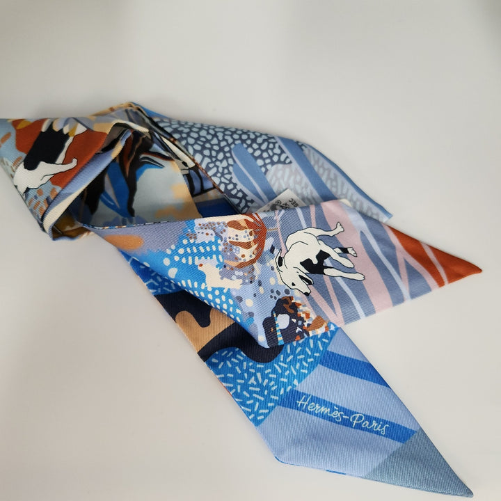 New Hermes Twilly Scarf 100% Silk EN Liberte Blue Color