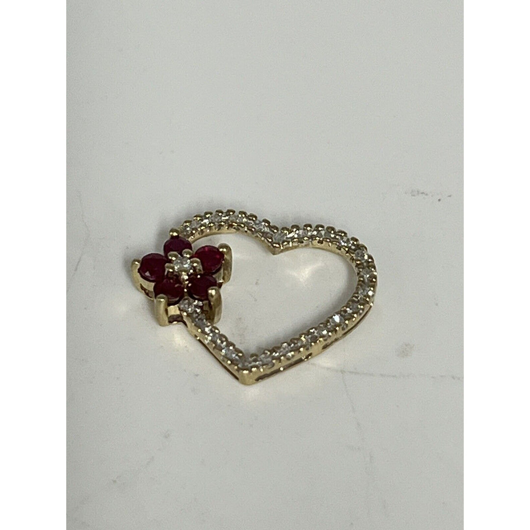 Gorgeous 10k Yellow Gold Ruby And Diamond Pendant