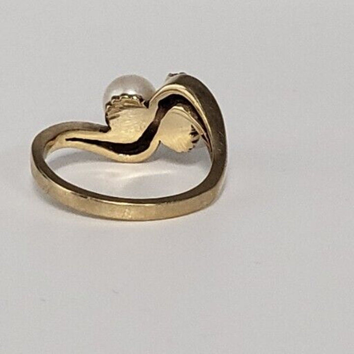 14k Pearl Diamond Vintage Bypass Ring With 4.3g Of Gold