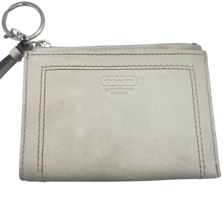 Coach Leather Est. 1941 White Chalk Leather Mini Skinny ID & Keychain Wallet