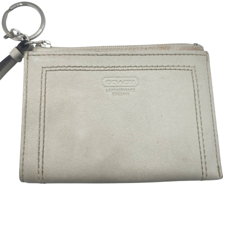 Coach Leather Est. 1941 White Chalk Leather Mini Skinny ID & Keychain Wallet