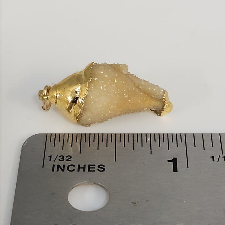 Gold-Dipped Natural Quartz Druzy Crystal Pendant