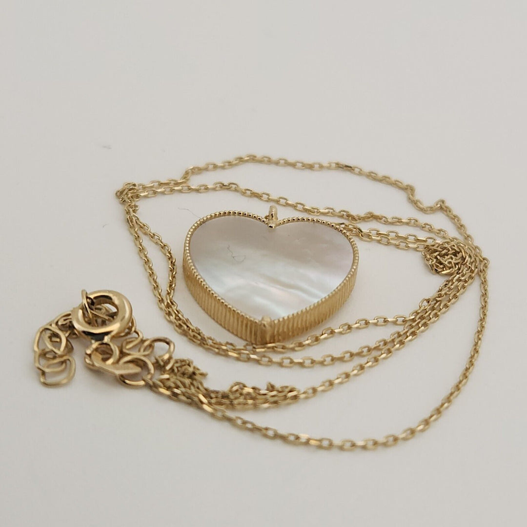 14k Yellow Gold Mother Of Pearl Heart Pendant Necklace 18"