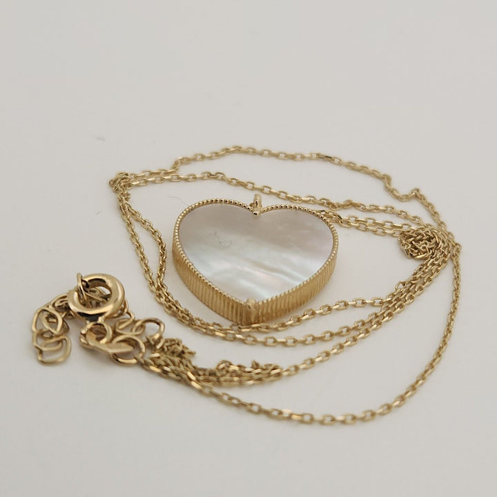 14k Yellow Gold Mother Of Pearl Heart Pendant Necklace 18"