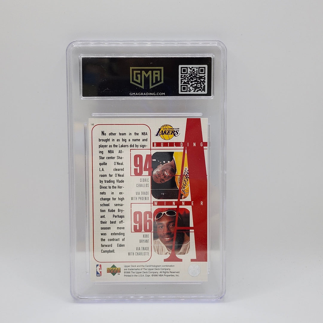 1996 Upper Deck #148 Kobe Bryant Rookie Shaq Building A Winner GMA 8.5