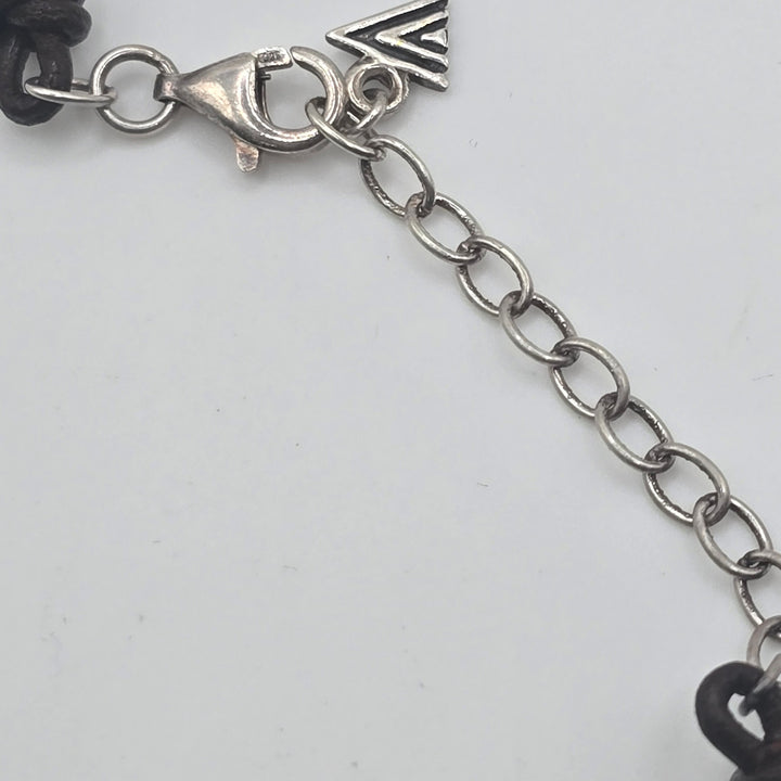 Vintage Silpada Sterling Silver Carved Lip Shell Leather Necklace 18" N1446