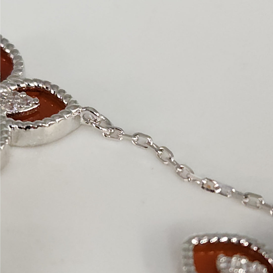 Pretty 925 Sterling Silver Red Clovers Floral bracelet 7.5 "