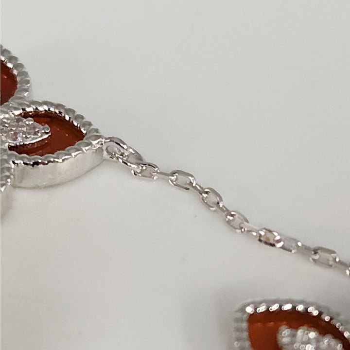 Pretty 925 Sterling Silver Red Clovers Floral bracelet 7.5 "