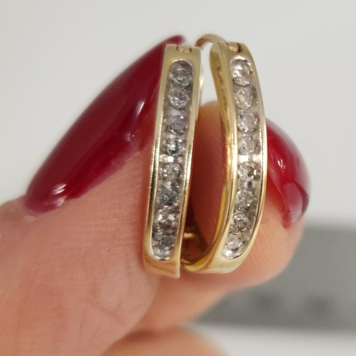10k Yellow Gold Diamond Hoop Earrings
