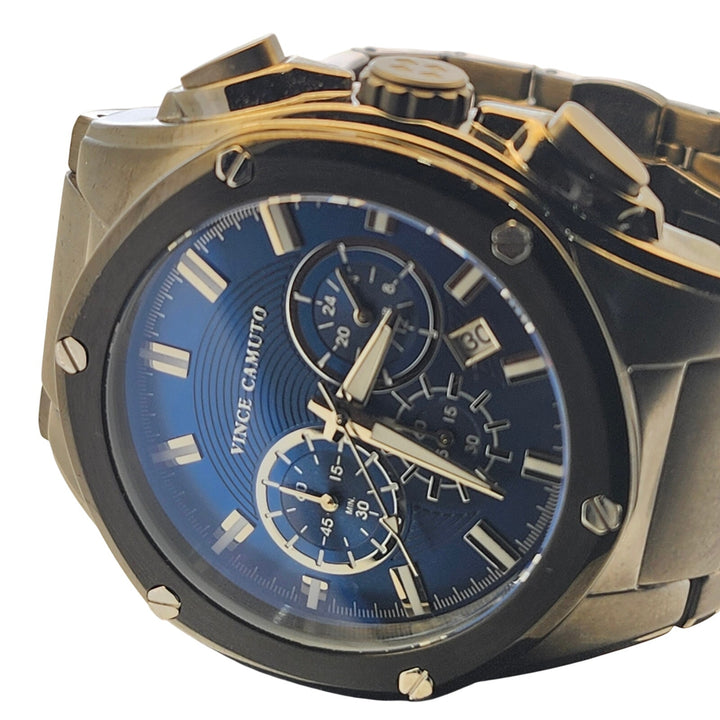 Vince Camuto Gunmetal Blue Chronograph Stainless Steel Watch VC/1065DG
