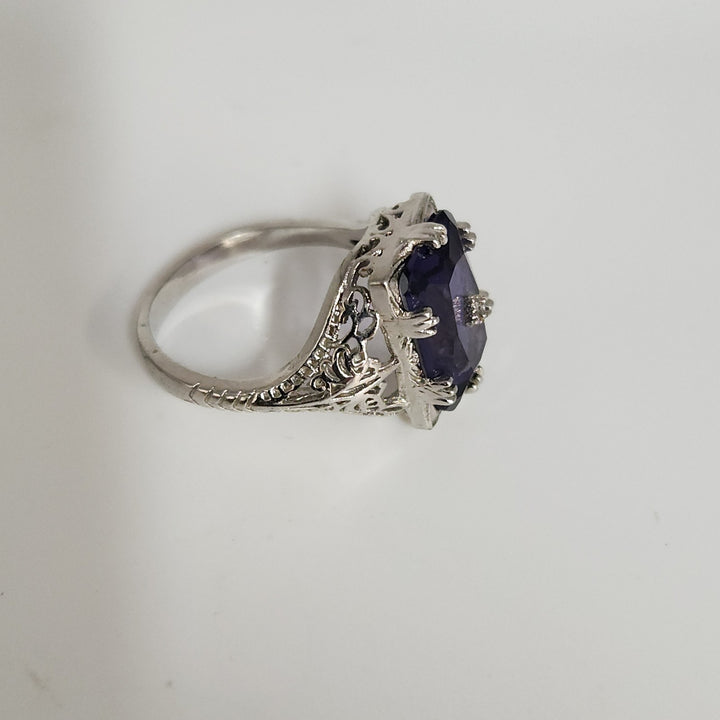 Elegant 925 Sterling Silver Filigree Ring Purple Amethyst Size 9.5