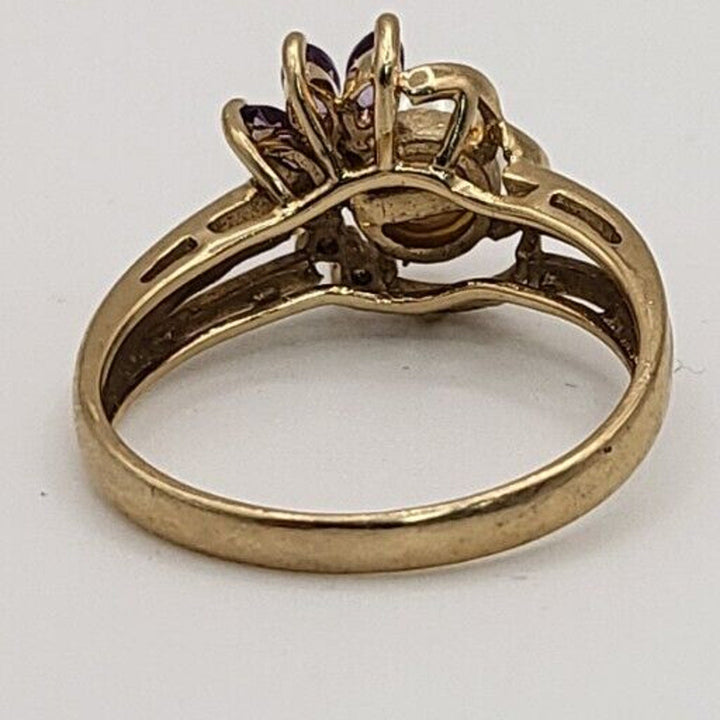 14K Yellow Gold Vintage Pearl Amethyst Diamond Ring - 3.8 gms, Sz 7.5