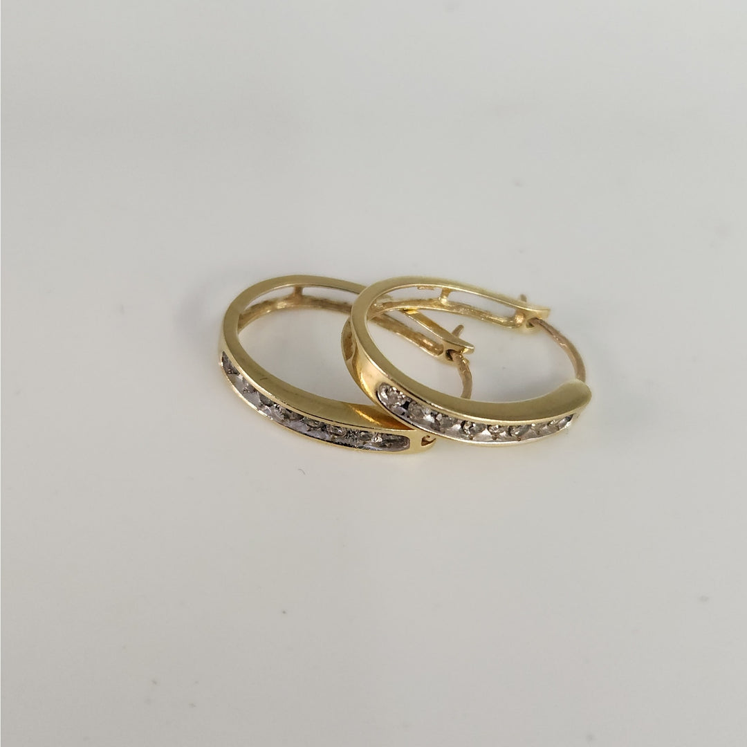 10k Yellow Gold Diamond Hoop Earrings