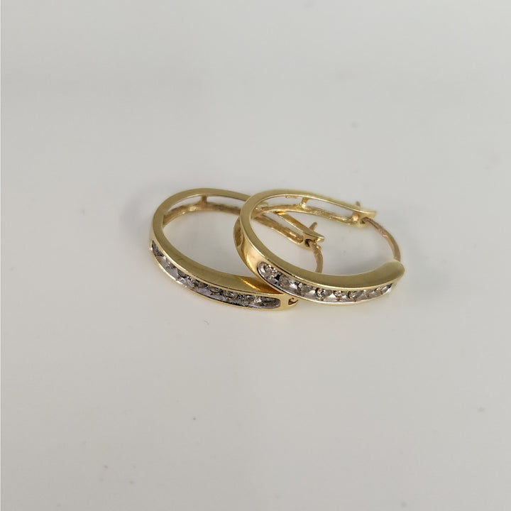 10k Yellow Gold Diamond Hoop Earrings