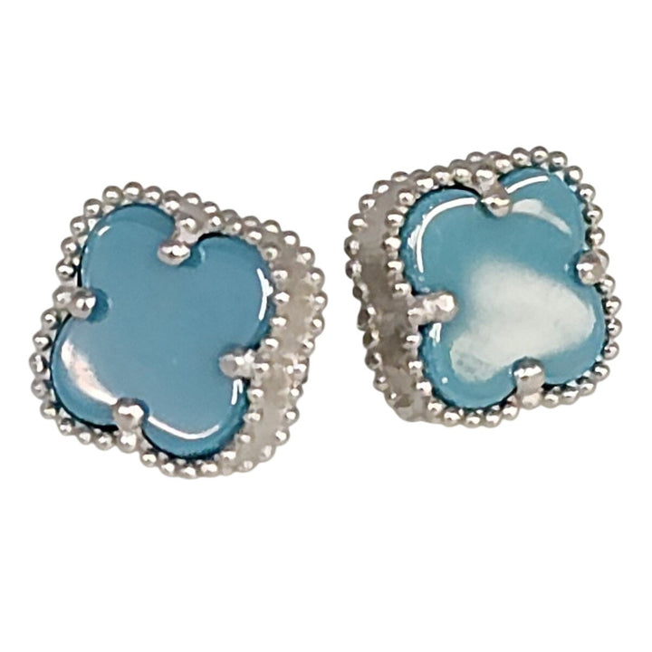Chic Silver Turquoise Clover Motifs Stud Earrings
