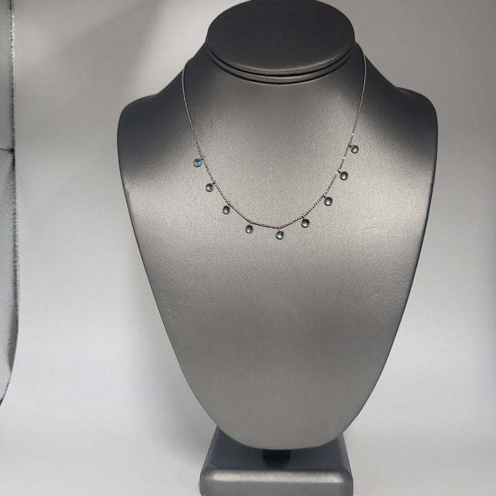 14k Princess white Gold beaded necklace 16in, 2.3g