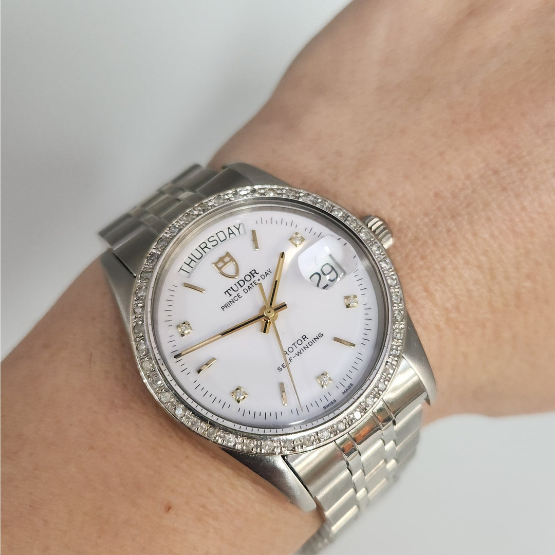Tudor Prince Date+Day 94613 Automatic Diamond Dial aftermarket Bezel & Bracelet