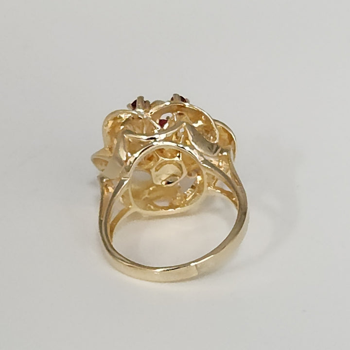 14k Yellow Gold Natural Ruby Stunning Floral Design Ring Size 6.5