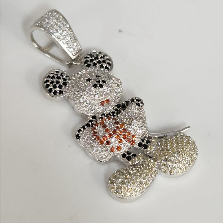 925 sterling silver Iced Out Mickey Mouse Pendant black red and white CZ Charm
