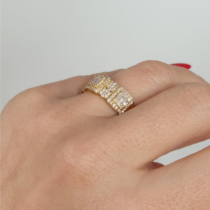 10k Yellow Gold Mult-Row Diamond Cluster Ring Baguette & Round Diamonds Size 10