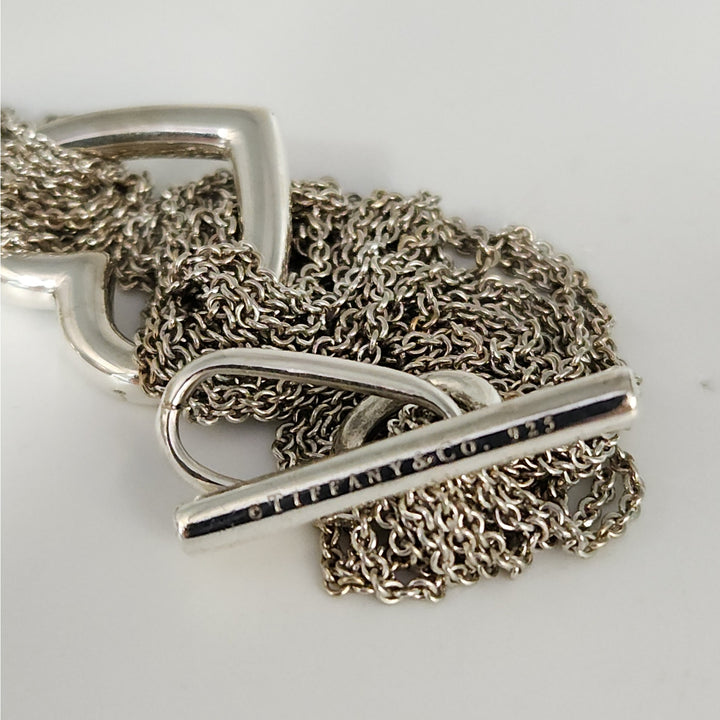 Tiffany & Co. Sterling Silver Multi-chain Heart Bracelet With Box & Pouch