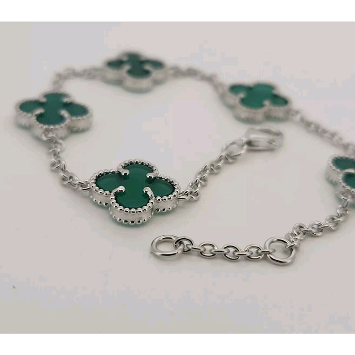 925 sterling silver Green Flowers Bracelet 7.5"