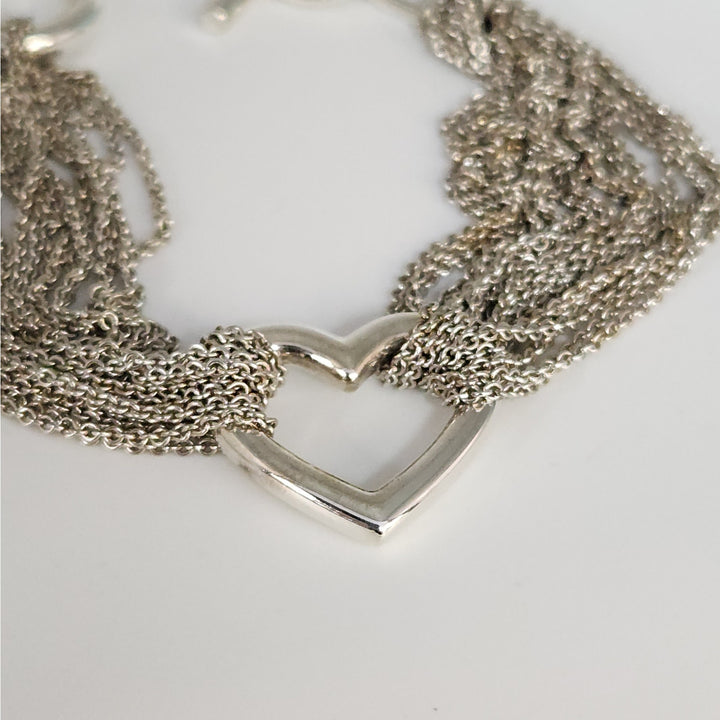 Tiffany & Co. Sterling Silver Multi-chain Heart Bracelet With Box & Pouch