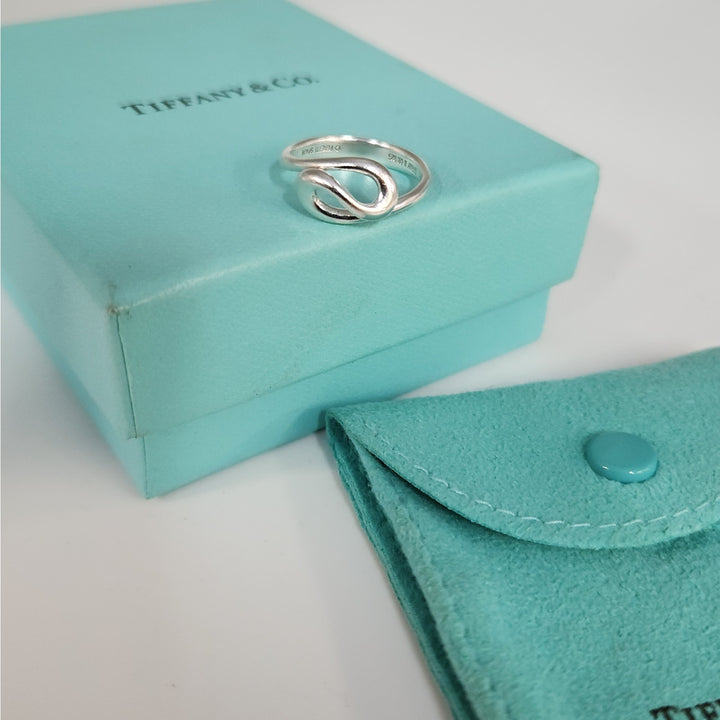 Tiffany & Co. Elsa Peretti Sterling Silver Open Teardrop Snake Ring Size 6.5 With Box And Pouch