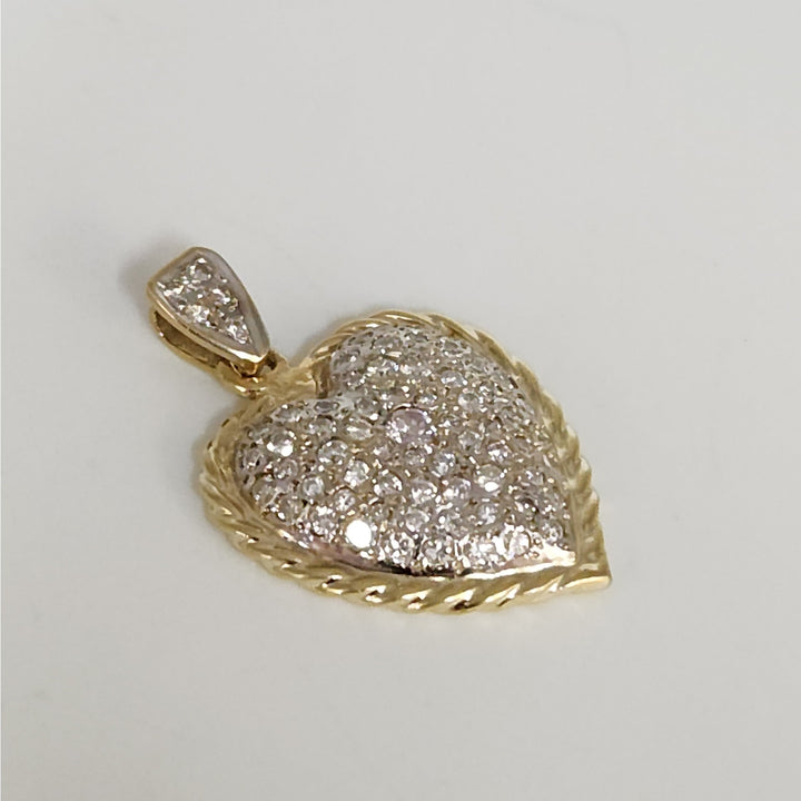 Elegant  Solid 14k Yellow Gold Natural Diamonds Pave Heart Pendant
