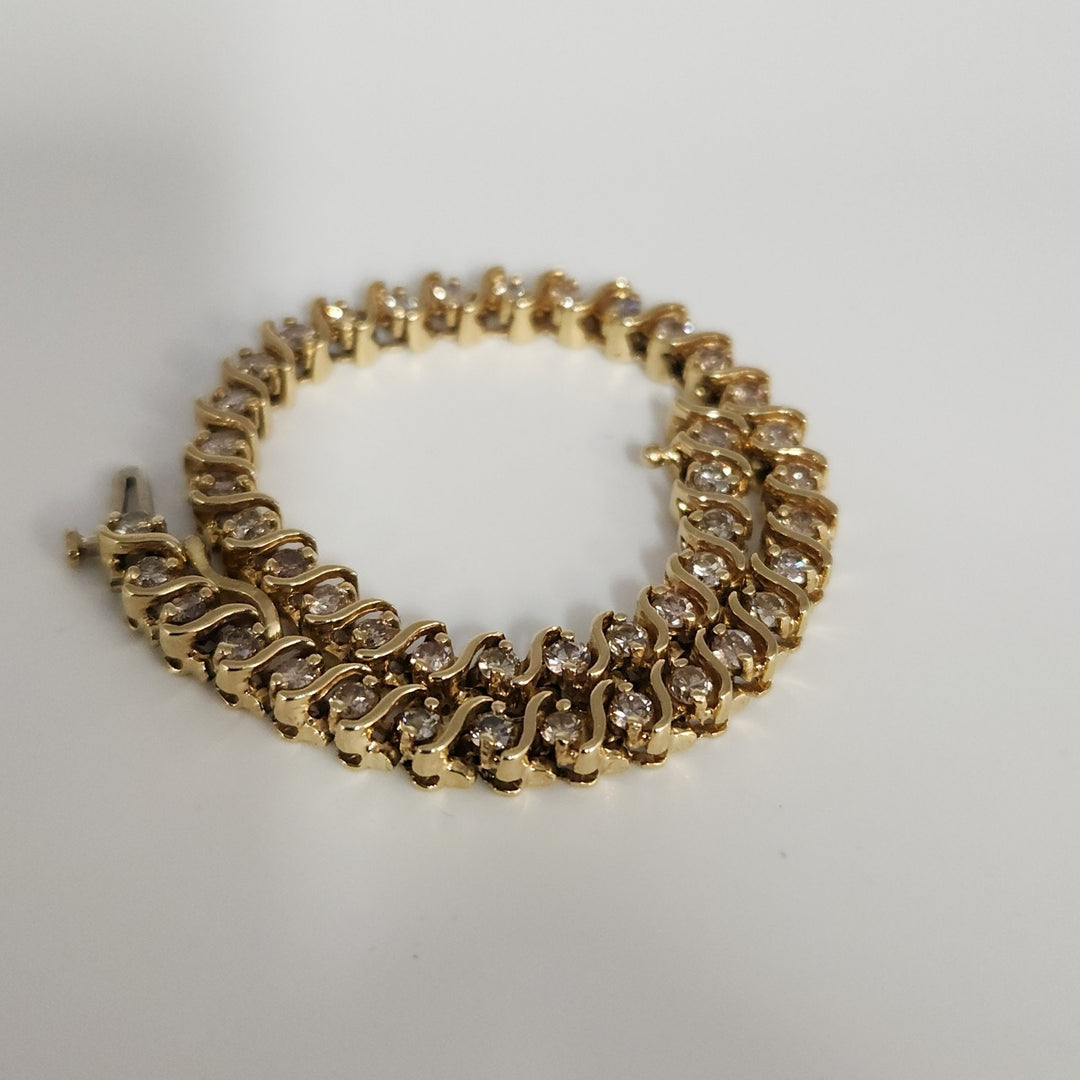 Vintage 14k Yellow Gold Diamond Tennis Bracelet 7"