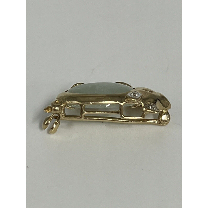 10k Yellow Gold Jade & Diamond Pig Brooch pin And Pendant