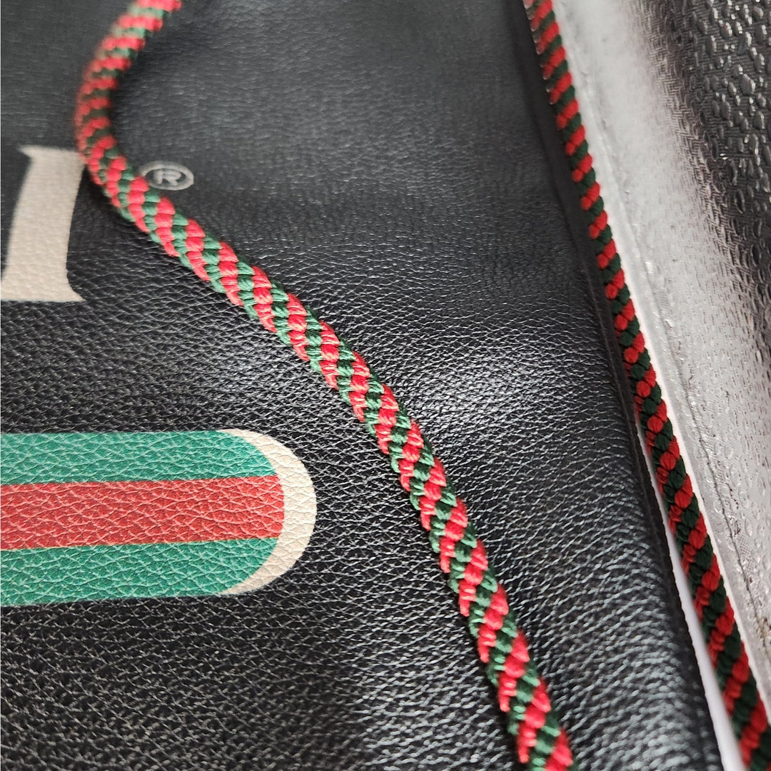 Gucci Black Drawstring Backpack Bag Red Green Accents