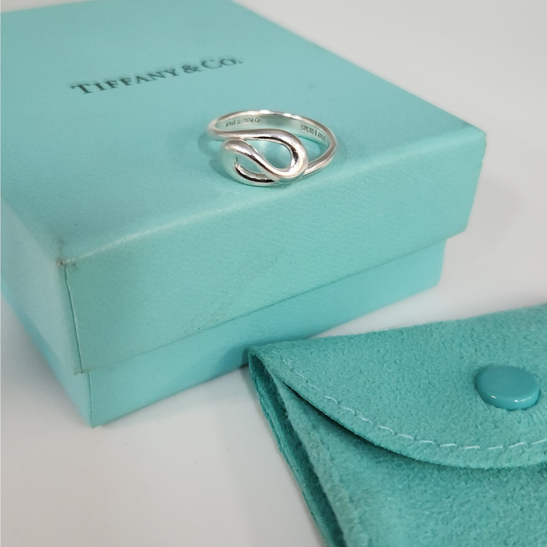 Tiffany & Co. Elsa Peretti Sterling Silver Open Teardrop Snake Ring Size 6.5 With Box And Pouch