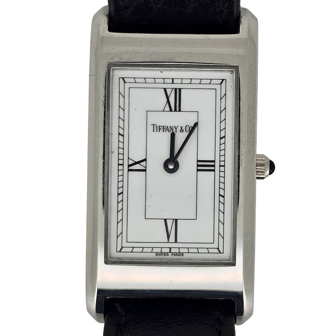 Tiffany & Co Classic Quartz Roman Tank Swiss Made 20mm Ladies Watch Leather Band