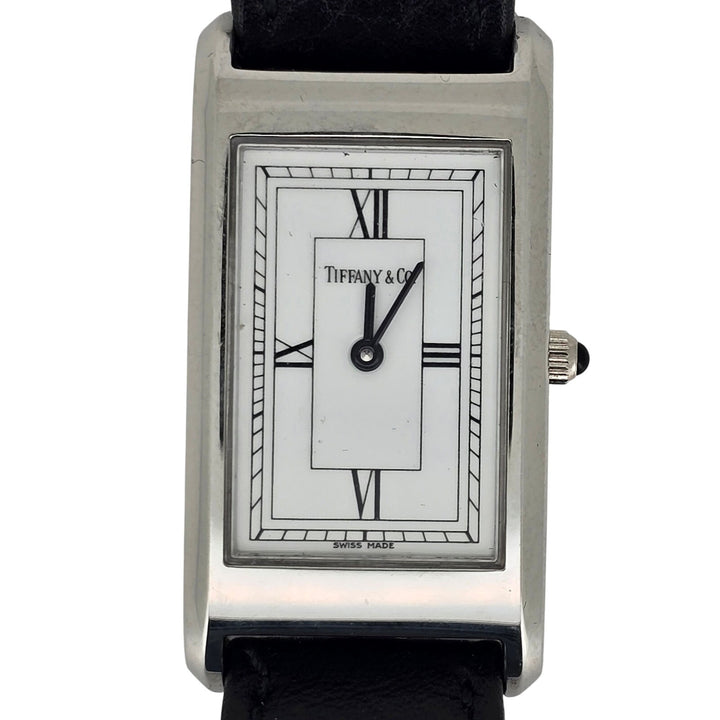 Tiffany & Co Classic Quartz Roman Tank Swiss Made 20mm Ladies Watch Leather Band