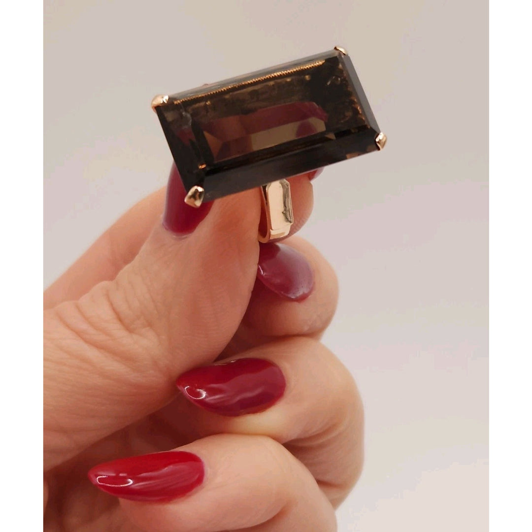 14k Yellow Gold Natural Smoky Quartz Ring Size 7